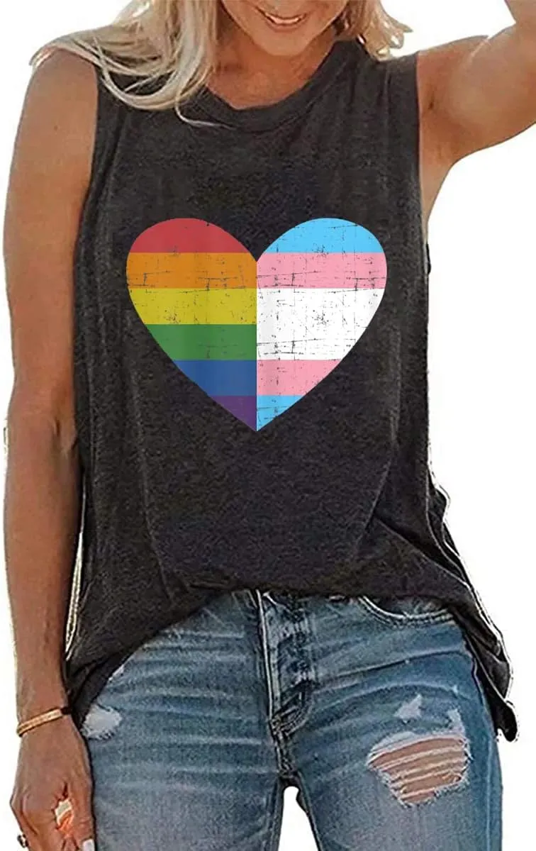 Pride Shirts Women Progress Rainbow Flag Tank Tops LGBTQ Equality Tank Sleeveless Graphic Tee Shirt