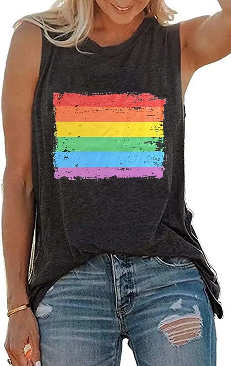 Pride Shirts Women Progress Rainbow Flag Tank Tops LGBTQ Equality Tank Sleeveless Graphic Tee Shirt
