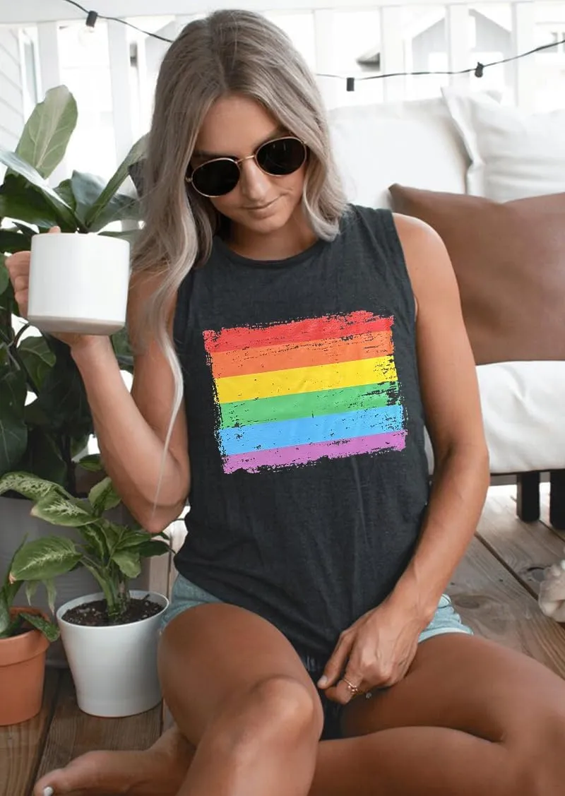 Pride Shirts Women Progress Rainbow Flag Tank Tops LGBTQ Equality Tank Sleeveless Graphic Tee Shirt