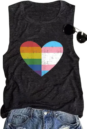 Pride Shirts Women Progress Rainbow Flag Tank Tops LGBTQ Equality Tank Sleeveless Graphic Tee Shirt