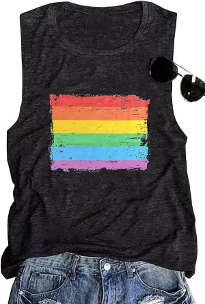 Pride Shirts Women Progress Rainbow Flag Tank Tops LGBTQ Equality Tank Sleeveless Graphic Tee Shirt