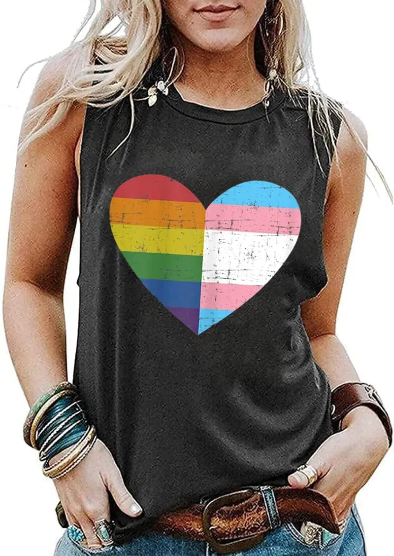 Pride Shirts Women Progress Rainbow Flag Tank Tops LGBTQ Equality Tank Sleeveless Graphic Tee Shirt