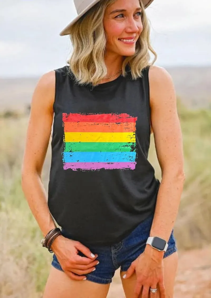 Pride Shirts Women Progress Rainbow Flag Tank Tops LGBTQ Equality Tank Sleeveless Graphic Tee Shirt