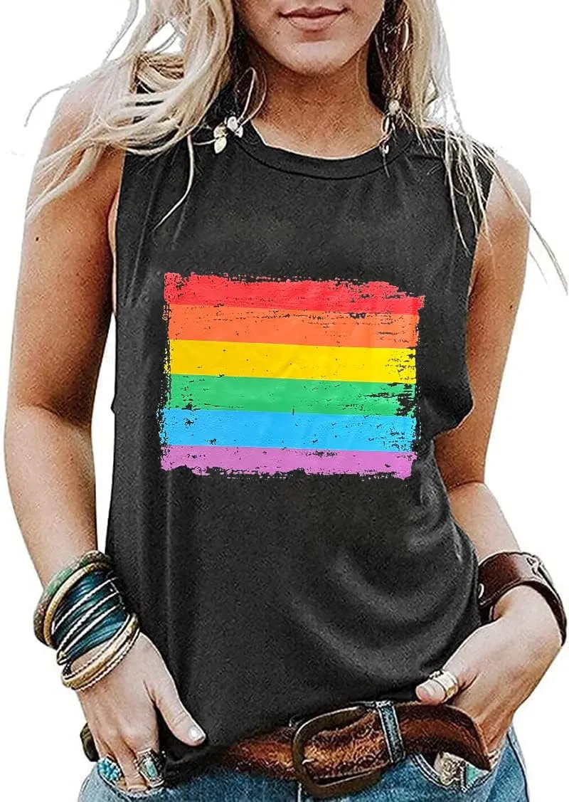 Pride Shirts Women Progress Rainbow Flag Tank Tops LGBTQ Equality Tank Sleeveless Graphic Tee Shirt