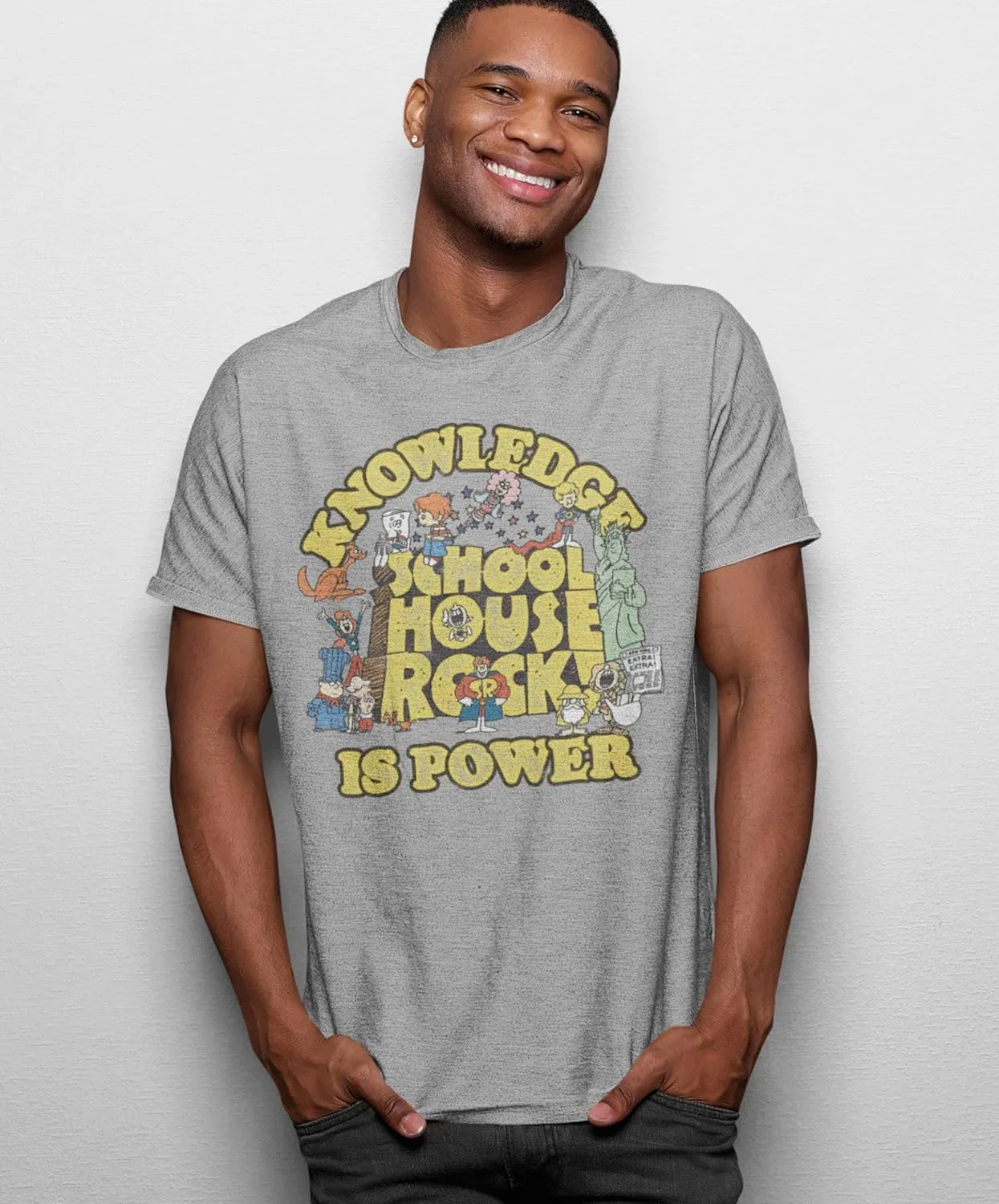 Ripple Junction Schoolhouse Rock Men's Short Sleeve T-Shirt Knowledge is Power Retro Vintage Nostalgia Officially Licensed