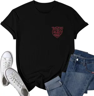 Teacher Valentine Shirt Teaching is Heart Work Letter Print T-Shirt Love Heart Short Sleeve Tee Tops