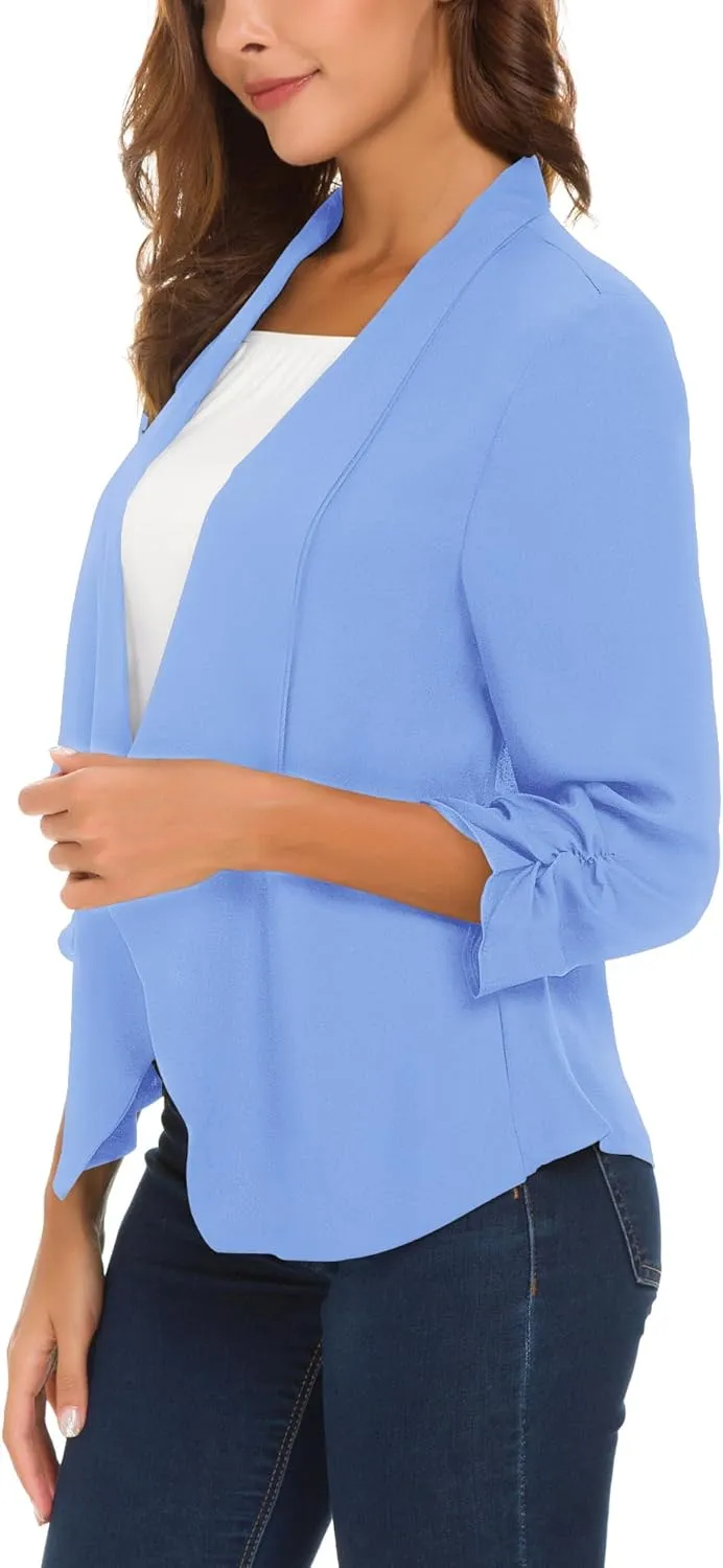 Urban CoCo Women's Ruched Sleeve Lightweight Thin Chiffon Blazer