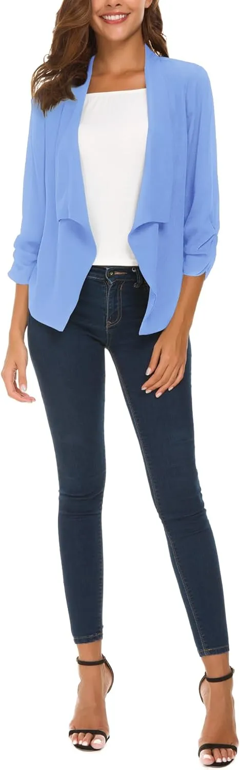 Urban CoCo Women's Ruched Sleeve Lightweight Thin Chiffon Blazer