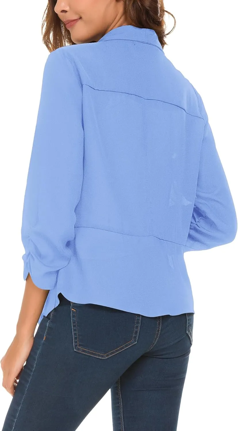 Urban CoCo Women's Ruched Sleeve Lightweight Thin Chiffon Blazer