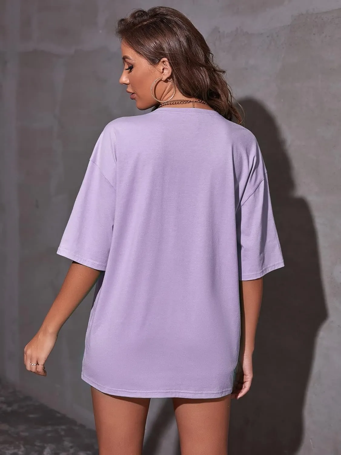 Verdusa Women's Summer Oversized Cute Shirt Graphic Print Short Sleeve Tunic Tops Casual Loose Drop Shoulder Crew Neck Tee
