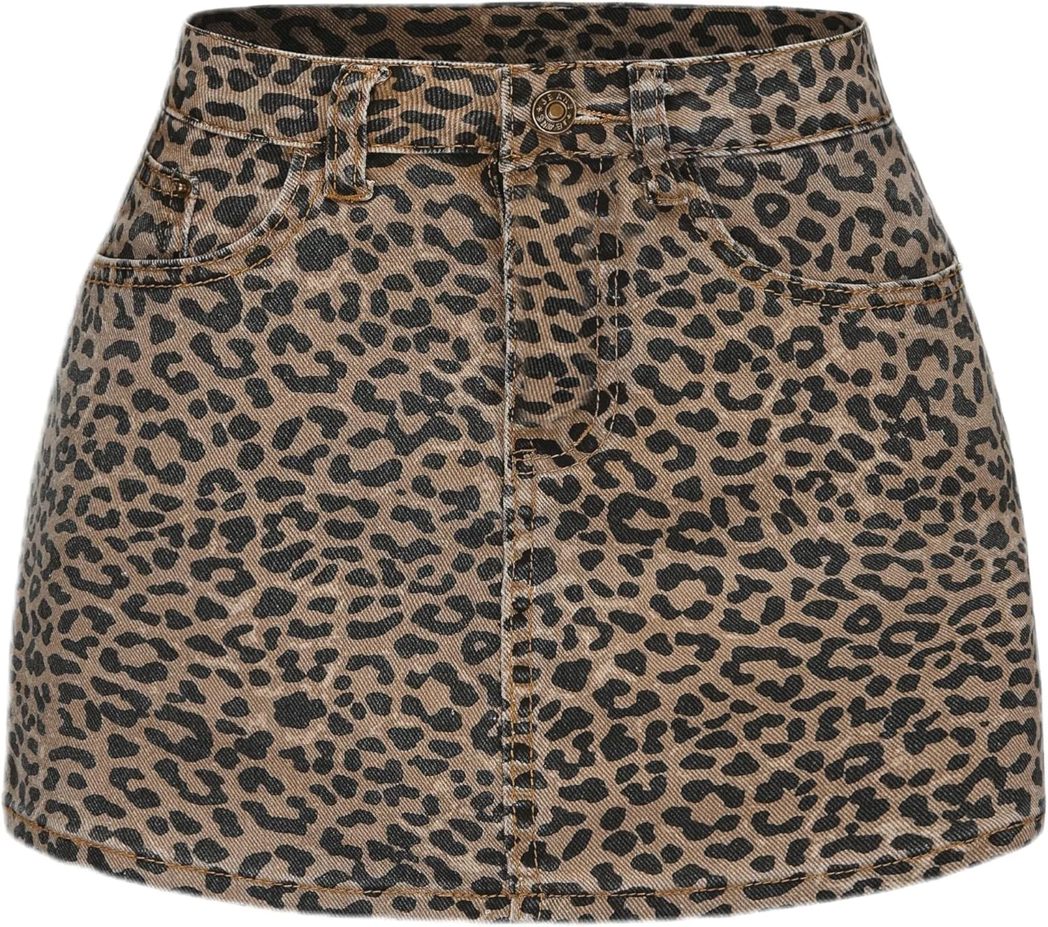 Women's Leopard Print Denim Mini Skirt High Waisted Sexy Bodycon Short Cheetah Print Jean Skirts for Women