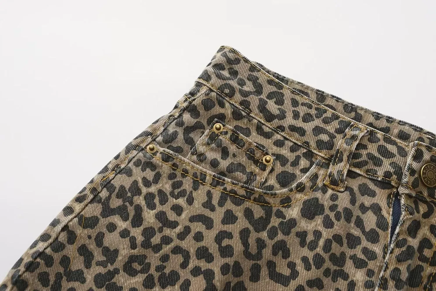 Women's Leopard Print Denim Mini Skirt High Waisted Sexy Bodycon Short Cheetah Print Jean Skirts for Women