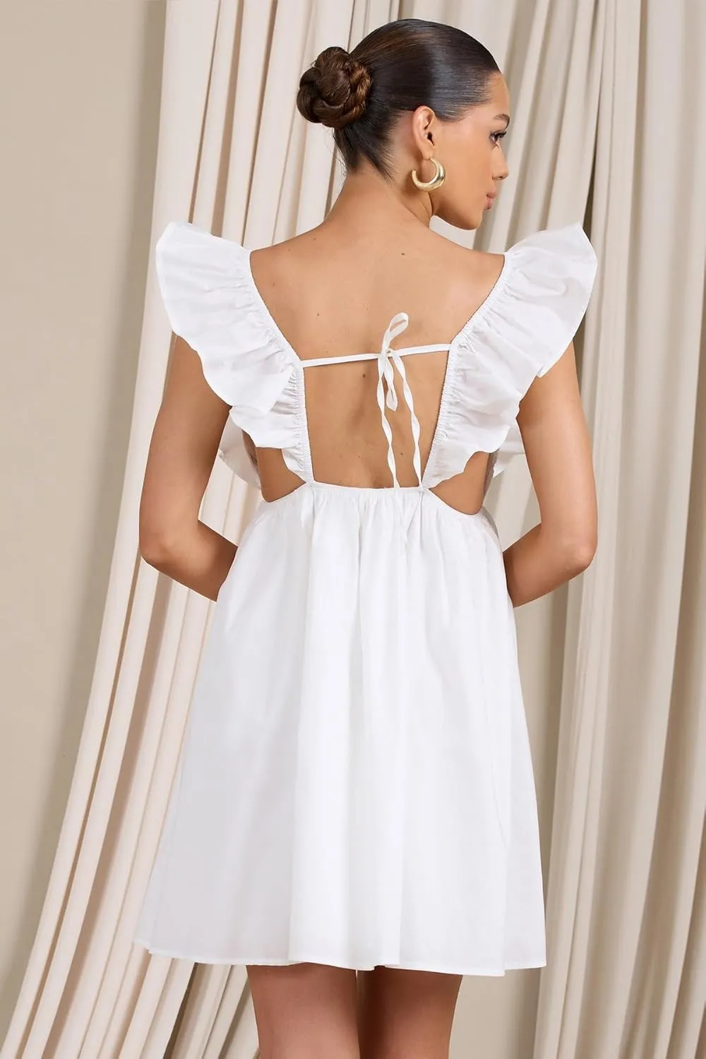 Zebaexf Womens Spring Summer V Neck Knot Back Causal Strap Short Flowy Swing Mini Dress