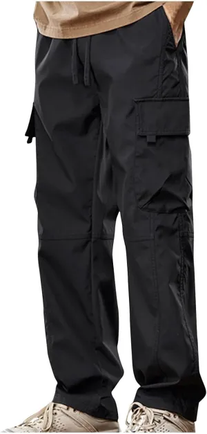 ZEFOTIM Men Cargo Pants Solid Color Wide Leg Stretch Casual Pant Outdoor Breathable Trouser with Pockets